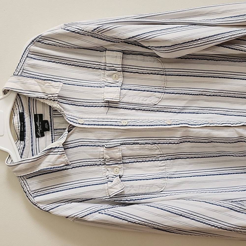 Eddie Bauer Blue White Striped Cotton Long Sleeve Button Up Shirt XXL Midweight - Picture 2 of 8